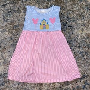 Pink and Blue Striped Dress with Castle Design
